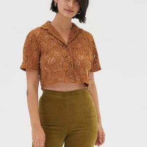 Urban Outfitters Women's Noah Chenille Button-Down Top in Gold Size Small